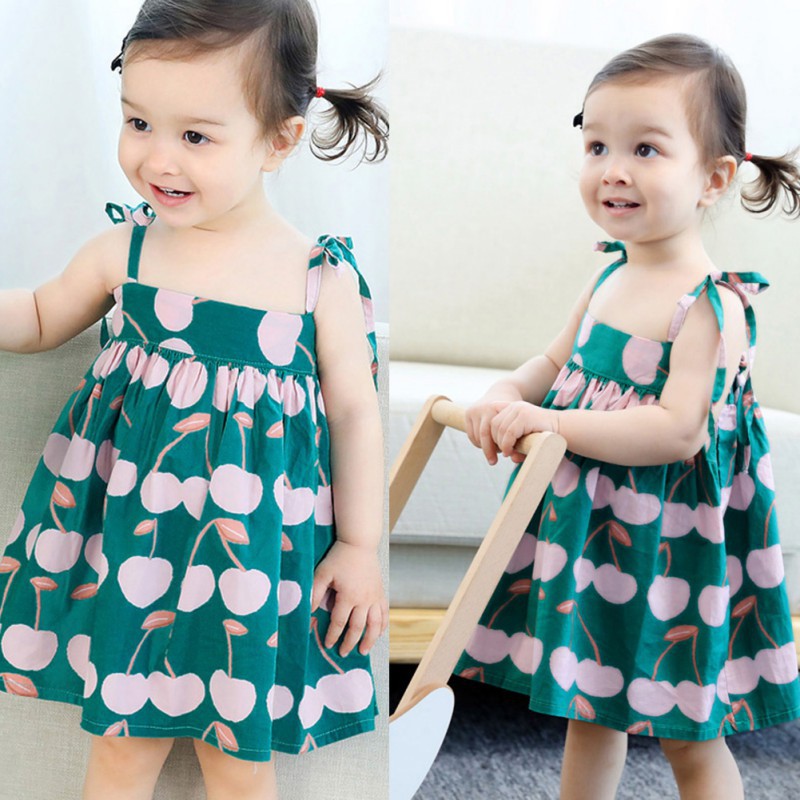Đầm hai dây in họa tiết trái cây xinh xắn dành cho bé gái
