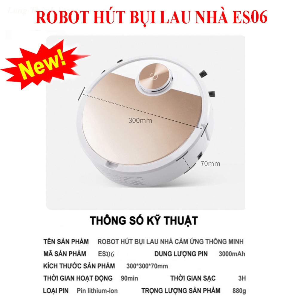 Máy Hút Bui, Robot Hút Bụi Lau Nhà ES06. Lực Hút Mạnh Mẽ, Cảm Biến 1 Chạm, Điều Khiển Qua App, Bảo Hành 12 Tháng!