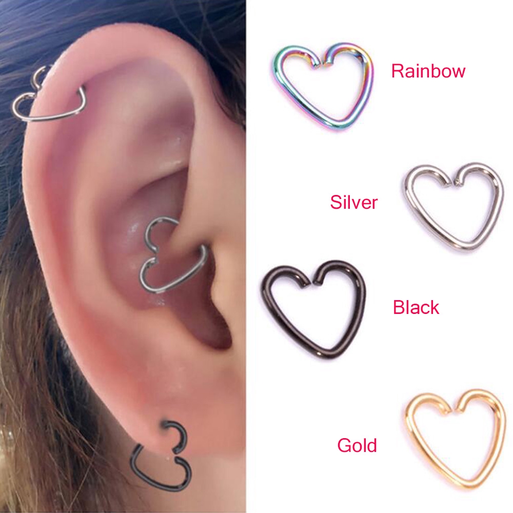 MXGOODS Love Colorful Surgical Steel Ear Piercing Heart Ring Earring