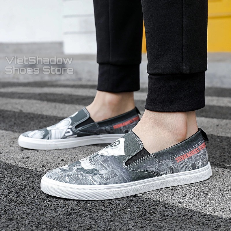 Slipon nam - Giày lười vải họa tiết hot trend - Chất liệu vải thô 2 màu xám xanh và xám trắng - Mã SP 1220 | BigBuy360 - bigbuy360.vn