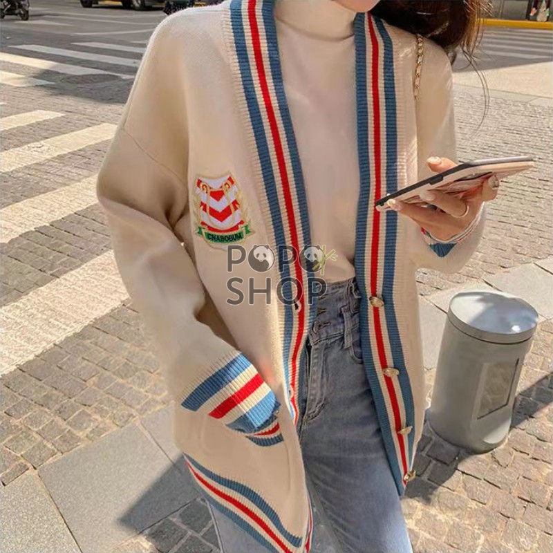 Áo Khoác Cardigan Sọc Len Dệt Kim Cổ Chữ V Thu Đông 2021 | BigBuy360 - bigbuy360.vn