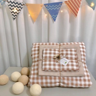 Set vỏ chăn ga gối chất liệu cotton poly. mẫu caro be