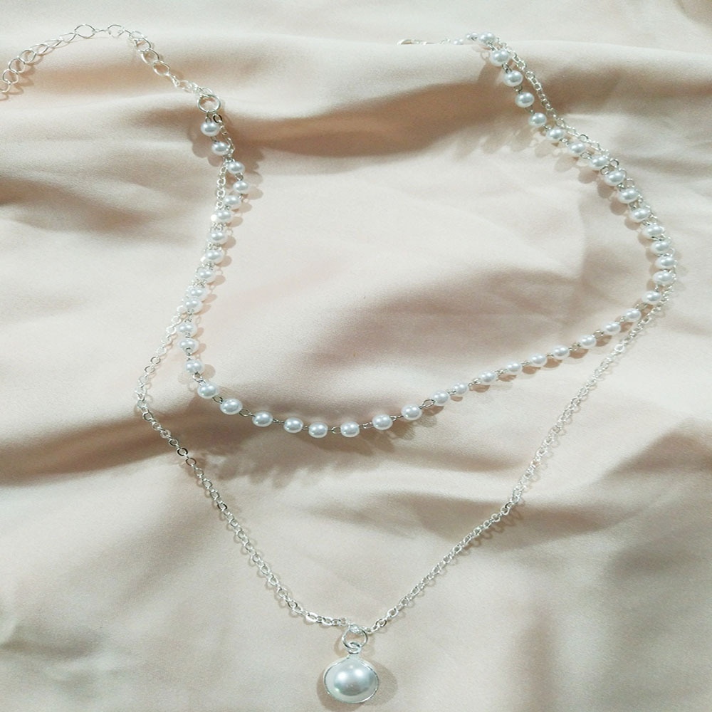 Vòng cổ Hai Lớp Đính Ngọc Trai Thời Trang Dành Cho Nữ