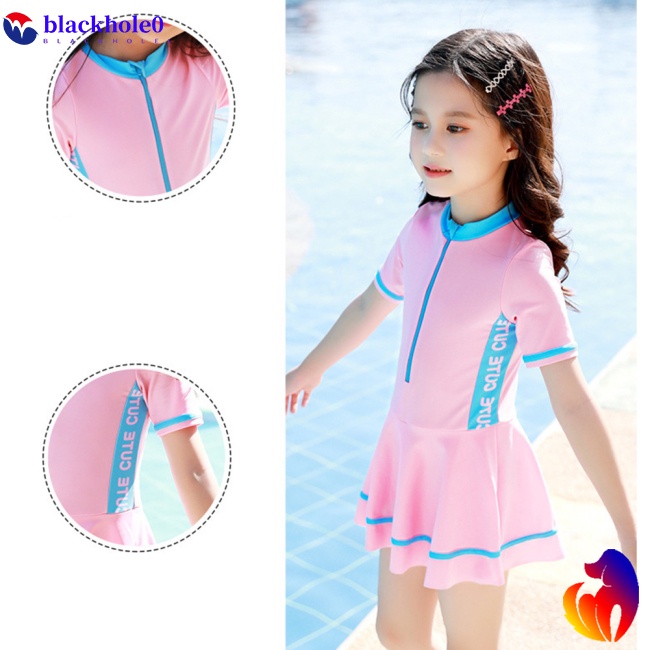 BH 2pcs/set Baby Girls One-piece Swimsuit Cartoon Swimdress  +  Swimming  Shorts With Smooth Zipper Quick-drying Bathing