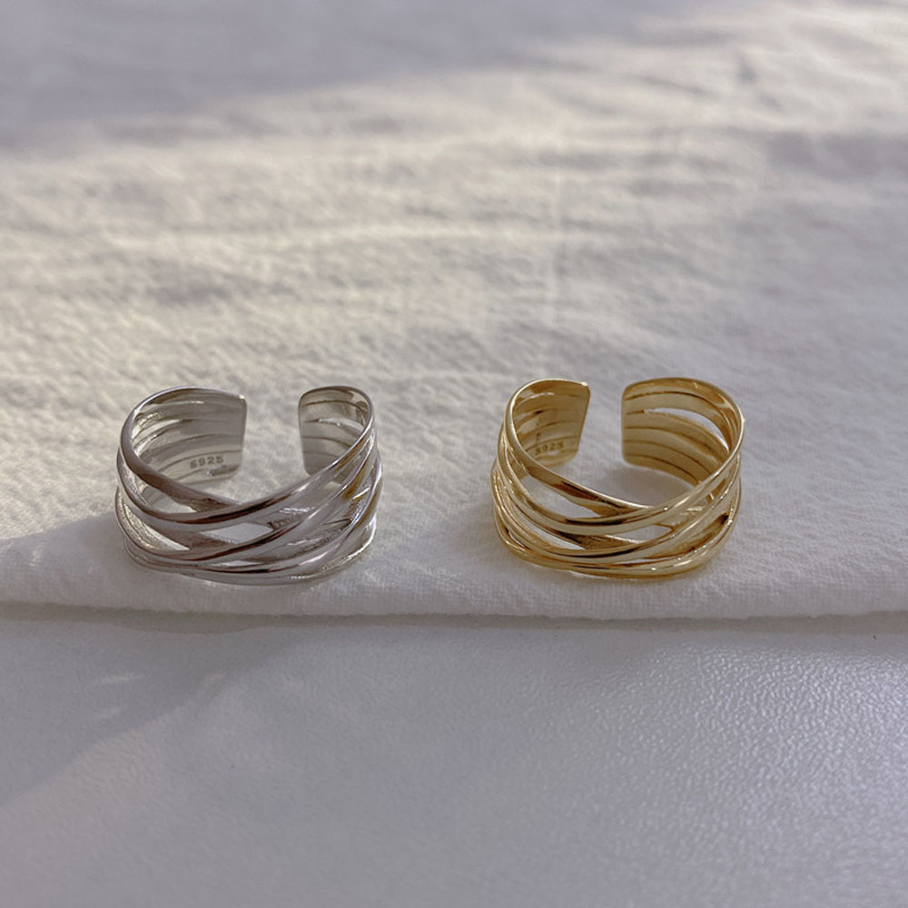 Nhẫn bạc họa tiết đan chéo nhiều vòng thời trang