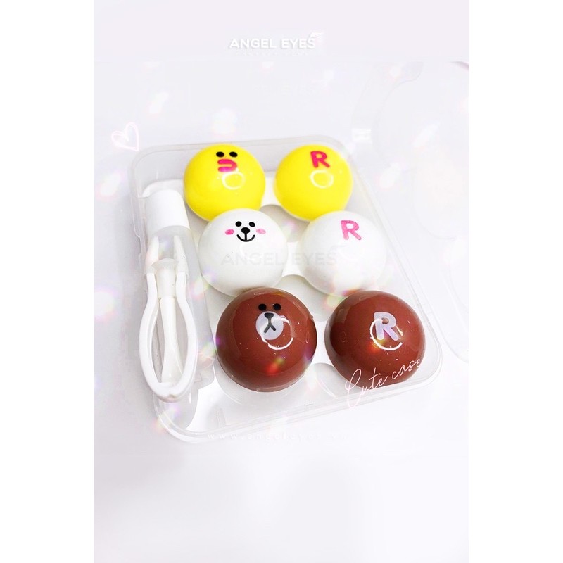 ( HÀNG GIÁ RẺ ) Khay/case LINE 3 ô đựng kính áp tròng, lens mắt kết hợp 3 ô hình thú siêu dễ thương và giá rẻ