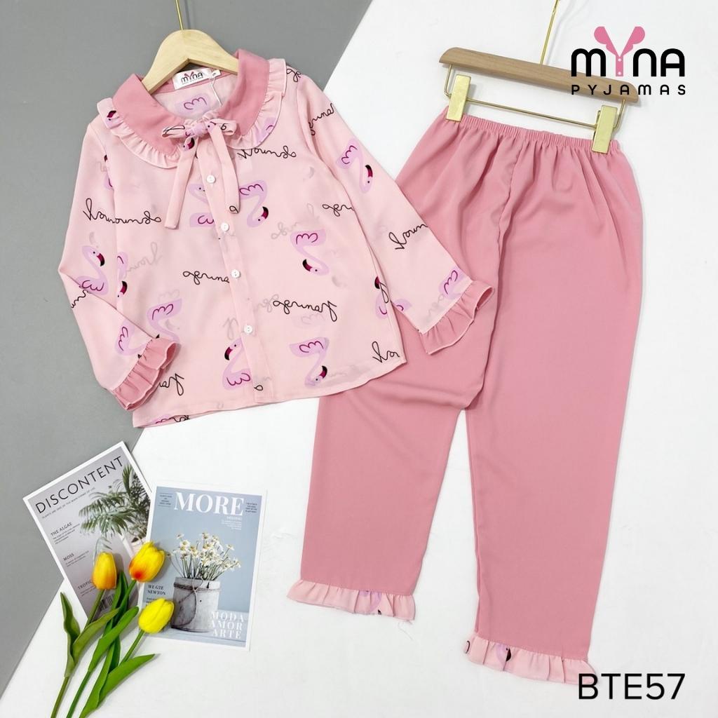 Quần áo trẻ em pijama bé gái áo cộc quần dài cổ bèo - Myna Pyjamas