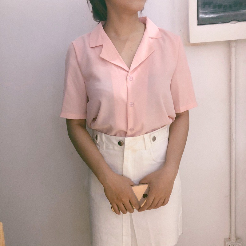 Áo sơ mi nữ Hàn Quốc form rộng SANJOLI Áo Sơ Mi công sở tay lỡ cộc tay kiểu đẹp, trắng đen nhiều màu cao cấp AO005 | BigBuy360 - bigbuy360.vn