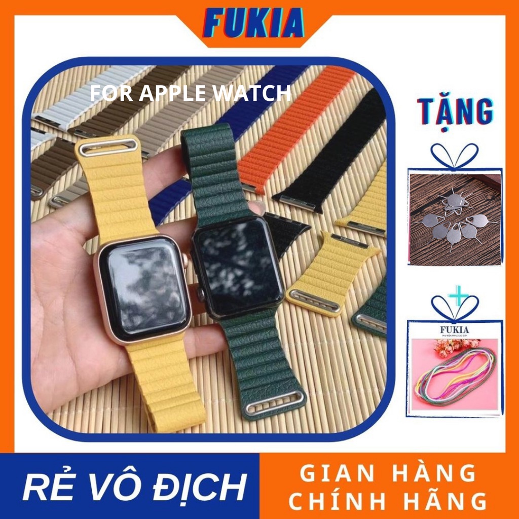 Dây da khoá nam châm cho Apple Watch đồng hồ thông minh iWatch Series 1/2/3/4/5/6/7/SE size 38/40/41/42/44/45 Fukia