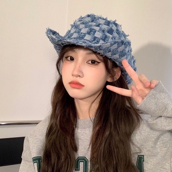 Nón Tai Bèo Họa Tiết Caro Phong Cách Cao Bồi Phương Tây Thời Trang Cho Nữ