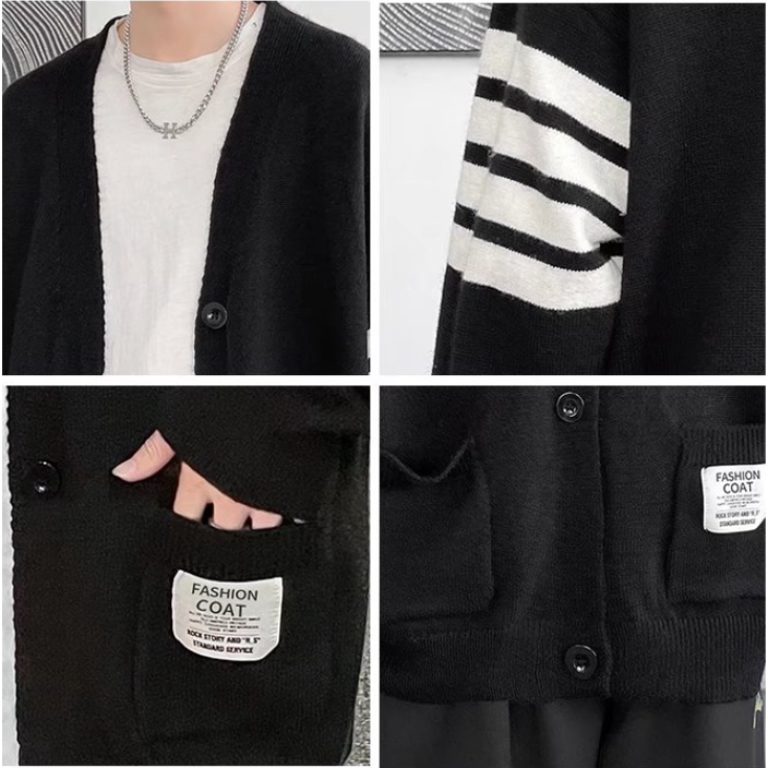cardigan len nam bông fashion harajuku  dài tay áo sweater nam Hàn Quốc top  thời trang áo khoác nam simple áo sọc vở campus áo dệt kim bigsize