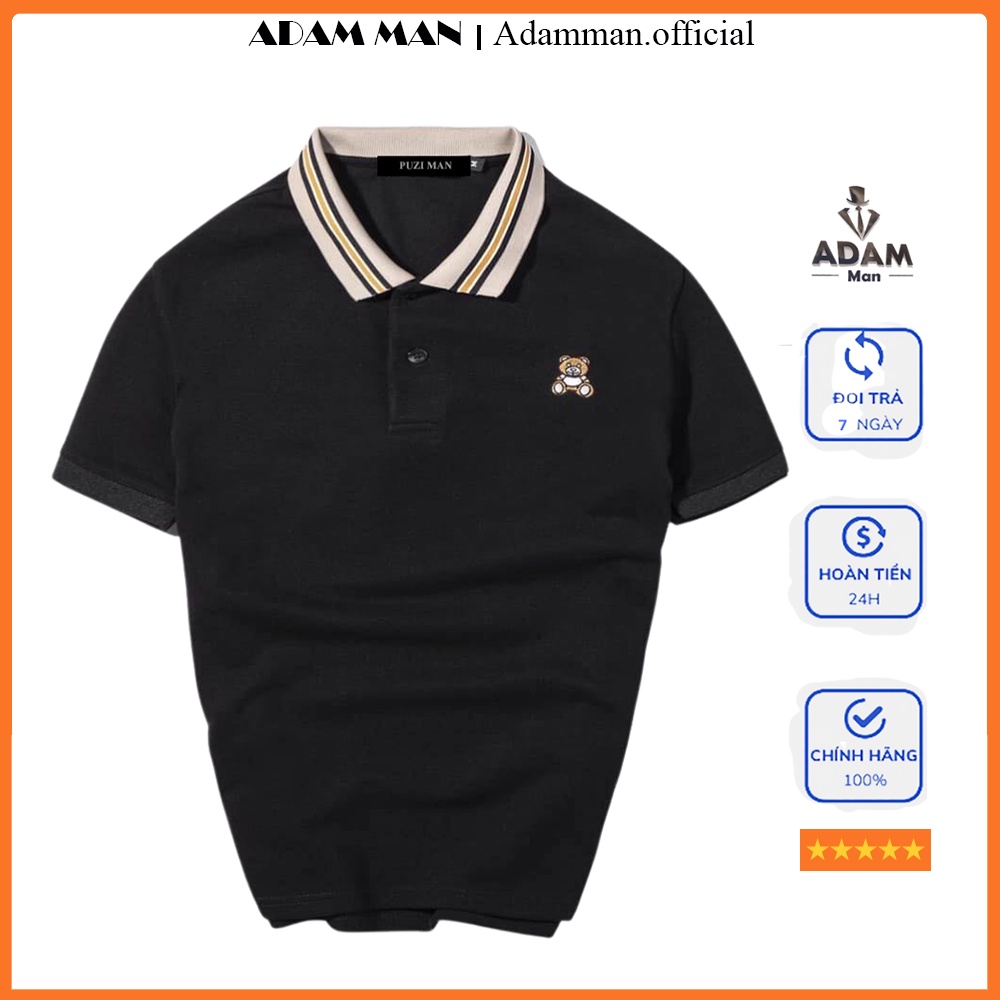 Áo polo nam có cổ thêu gấu chất liệu cotton dày dặn,áo thun nam co giãn mềm mịn - Adam Man