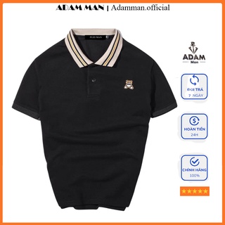Áo polo nam có cổ thêu gấu chất liệu cotton dày dặn,áo thun nam co giãn mềm mịn - Adam Man