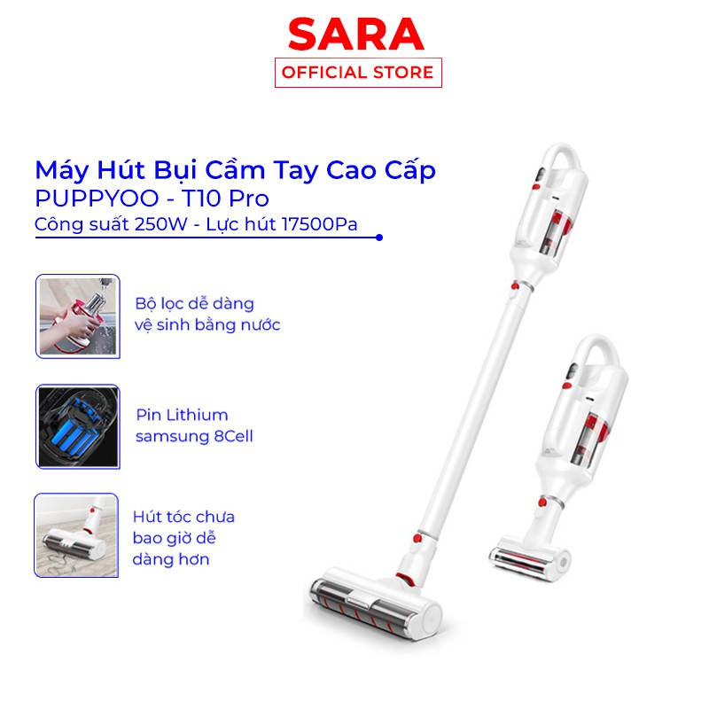 [HÀNG CHÍNH HÃNG] Máy Hút Bụi Cầm Tay Không Dây Cao Cấp PUPPYOO T10 Pro Lực Hút 17500 Pa [Bảo Hành 24 Tháng]