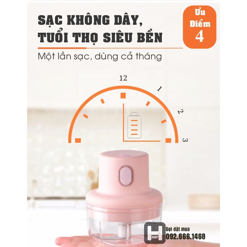 Máy Xay Mini Sạc Điện, , Xay Hành, Tỏi, Rau Củ.....Dung Tích 250ml