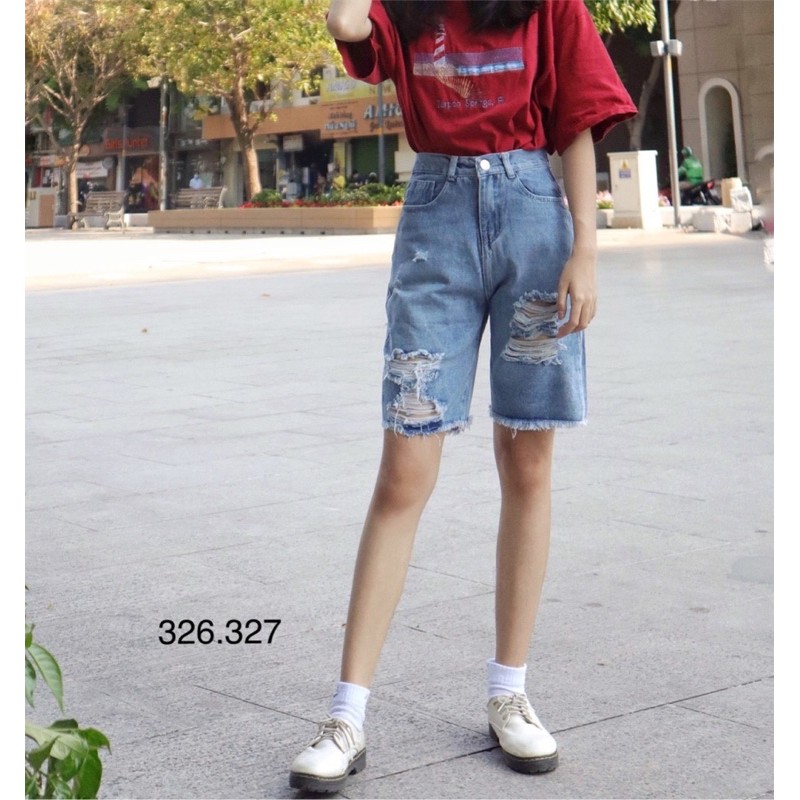 Quần jean ngố wash rách cá tính mã 107.NHA, kèm hình thật