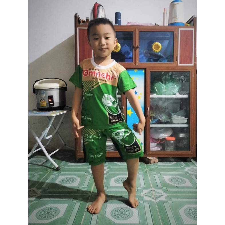 Bộ thun hè mì tôm omachi cả nhà cùng mặc/ bộ đồ bé trai bé gái co dãn size 10kg đến 80kg cực chất