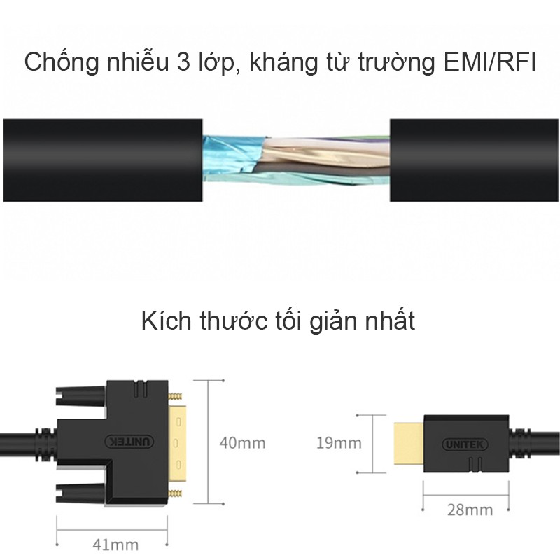 Dây cáp chuyển DVI ra HDMI - HDMI ra DVI ful HD1080P từ PC ra TV Màn hình LCD Máy chiếu 1.5M/2M/3/5M Unitek