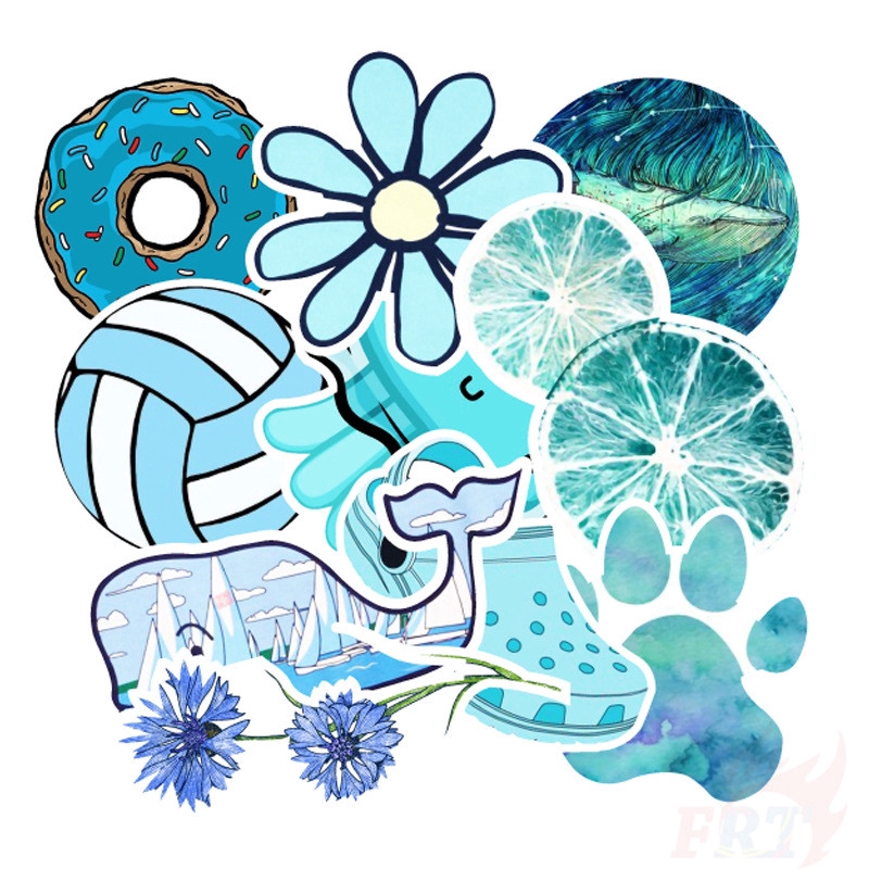 ❉ Ins - Fashion Blue Series B Giấy và decal dán tường ❉ 50Pcs/Set Mixed Luggage Laptop Skateboard Doodle Stickers