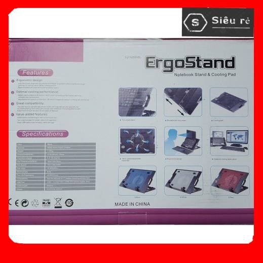 Đế quạt tản nhiệt Laptop Ergostand Nâng 45 độ - 1 Fan lớn - Có đèn led - Đế Laptop (PD88114)