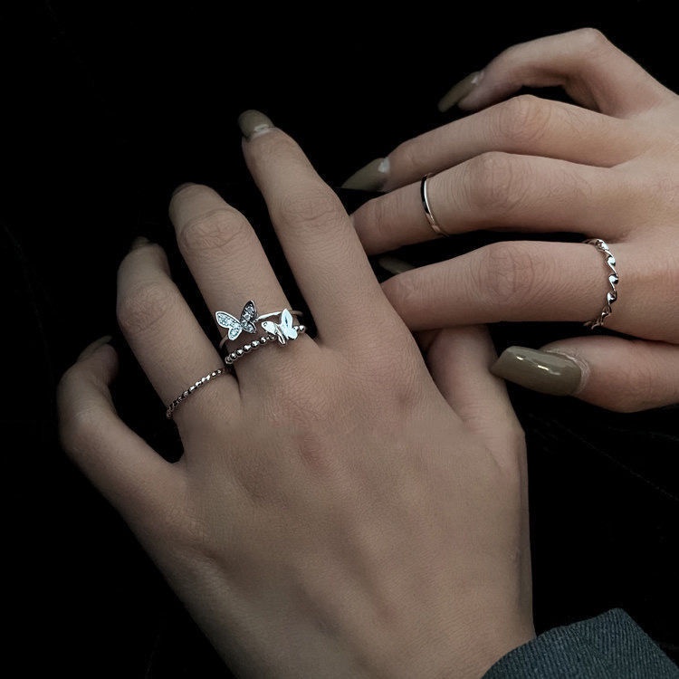 Nhẫn hở điều chỉnh bươm bướm siêu cổ tích 19A1549 dễ phối phong cách punk hiphop Hàn Quốc