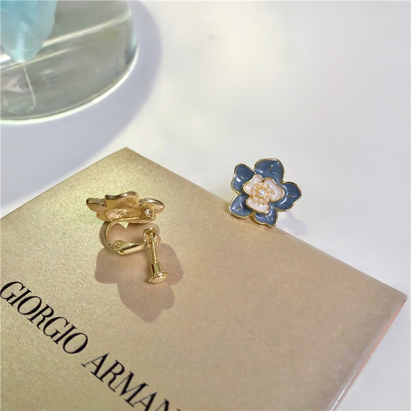 Khuyên tai kẹp không bấm lỗ chốt điều chỉnh K060 bằng hợp kim mạ vàng hình bông hoa dáng ngắn Leous Accessories