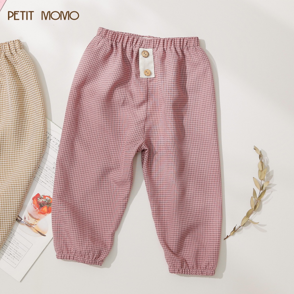 Quần Dài Cho Bé Trai Bé Gái (16 tuổi) PETIT MOMO Chun Gấu, Chống Muỗi Vải Kẻ Gingham H168