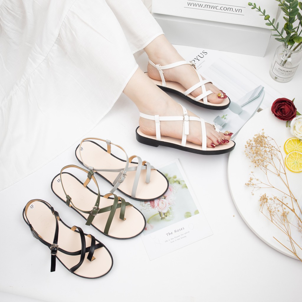 [Mã FAMARAL2 giảm 10K đơn 50K] Giày sandal nữ MWC sandal xỏ ngón đế bệt dây chéo tạo kiểu cho nữ siêu xinh NUSD- 2588