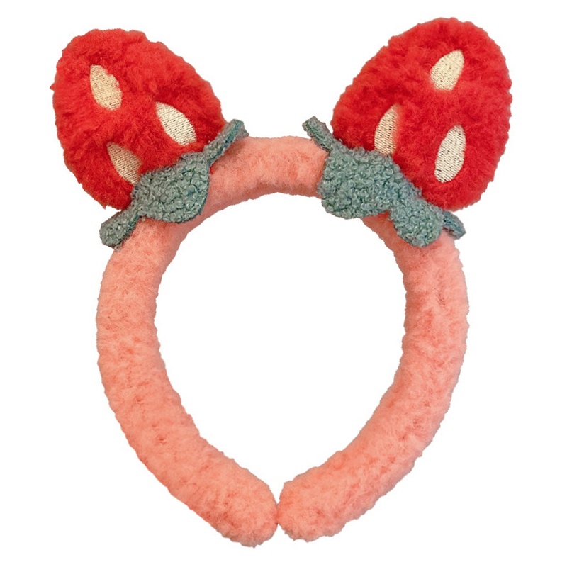 Flgo Băng Đô Rửa Mặt Trang Điểm Bằng Vải Lông Họa Tiết Dâu Tây Hoạt