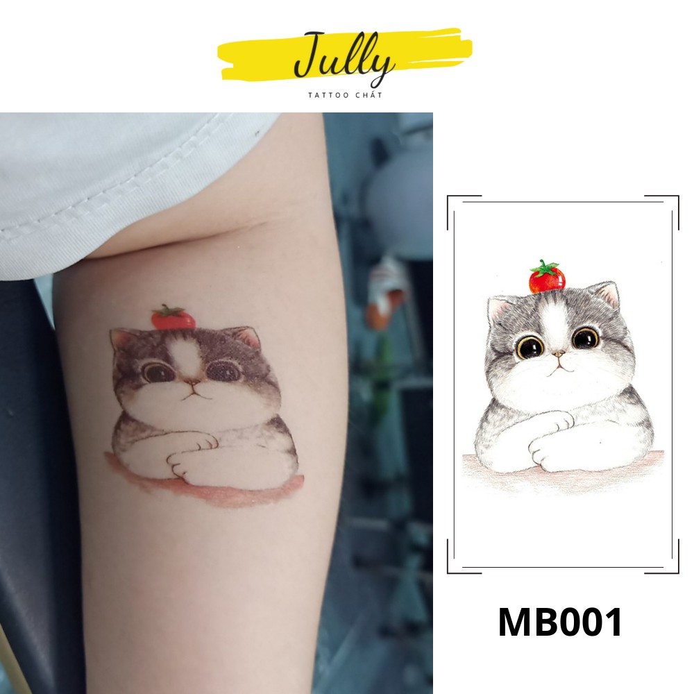 Hình xăm dán tạm thời hình mèo béo cute cho bé gái, nữ JULLY Tattoo chất, chống thấm nước, an toàn, bền đẹp