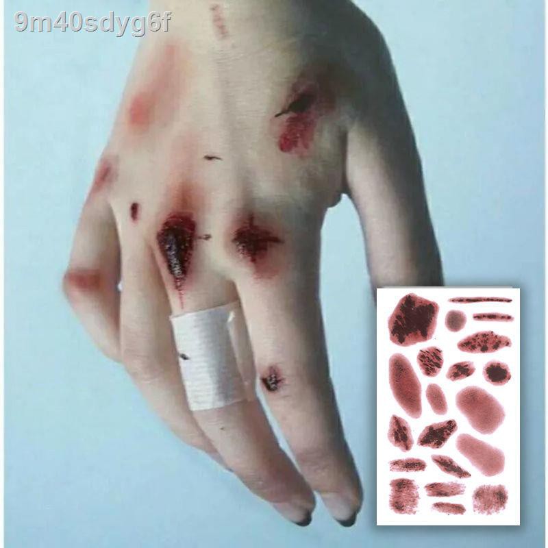 № ☫Halloween hình xăm dán mô phỏng kinh dị chảy máu vết thương giả vết cắn vết khâu vết sẹo bên quán bar trang