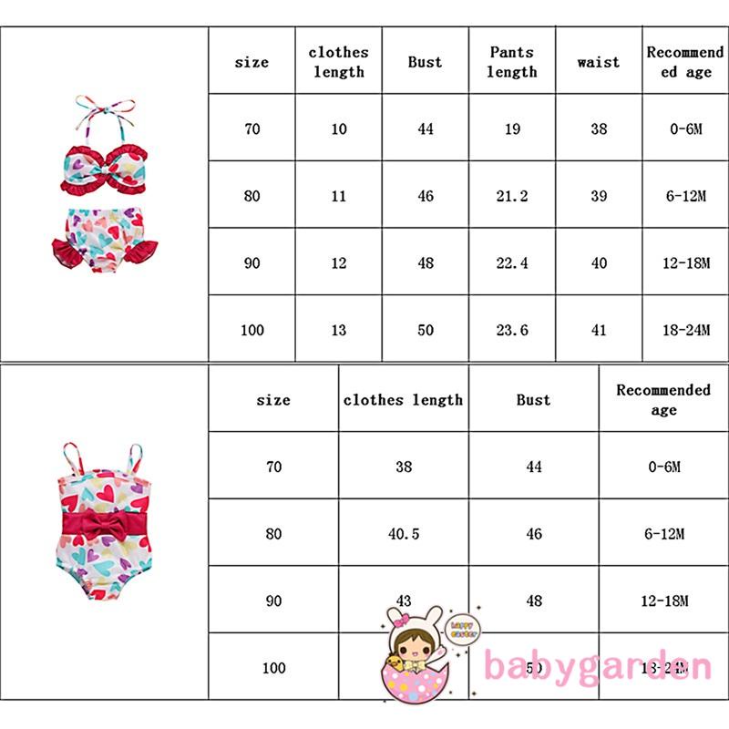 Đồ bơi một mảnh/hai mảnh in họa tiết trái tim phối bèo xinh xắn cho bé gái 0-12 tuổi