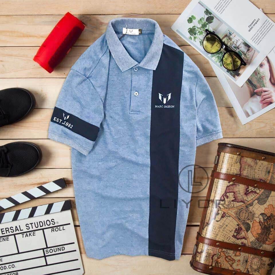 Áo thun nam (DEALSHOCK) có cổ cao cấp thêu họa tiết đơn giản phối màu độc đáo - Liyor - ACB4037