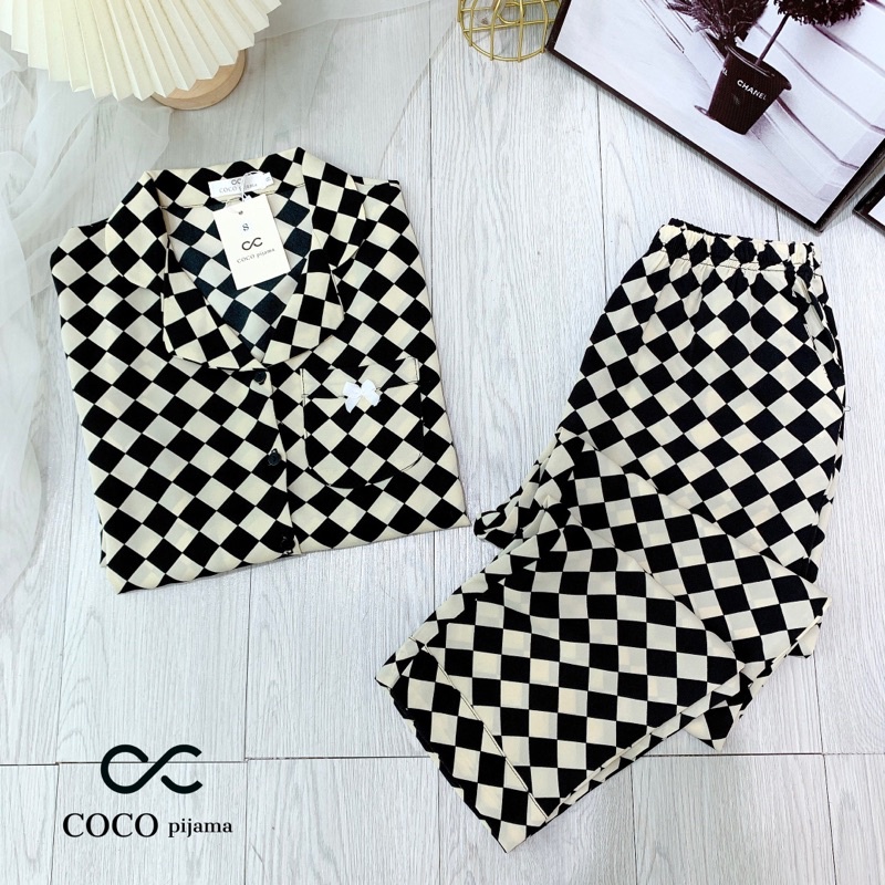 Bộ Lụa Cao Cấp COCO dòng Vip Siêu Sang Hoạ Tiết Ô Cờ