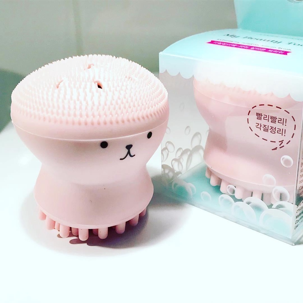 Cọ massage rửa mặt tẩy tế bào chết dạng sillicon mềm tạo/ bọt hình bạch tuột xinh xắn, tiện ích