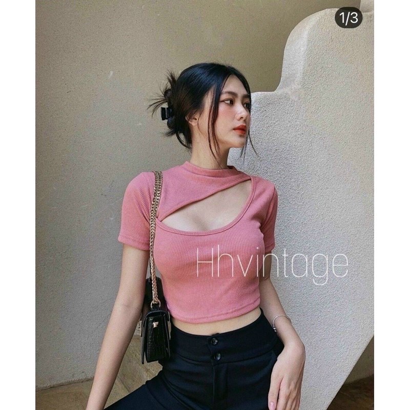 Áo croptop cut chéo cổ chất thun gân - Z7N | BigBuy360 - bigbuy360.vn