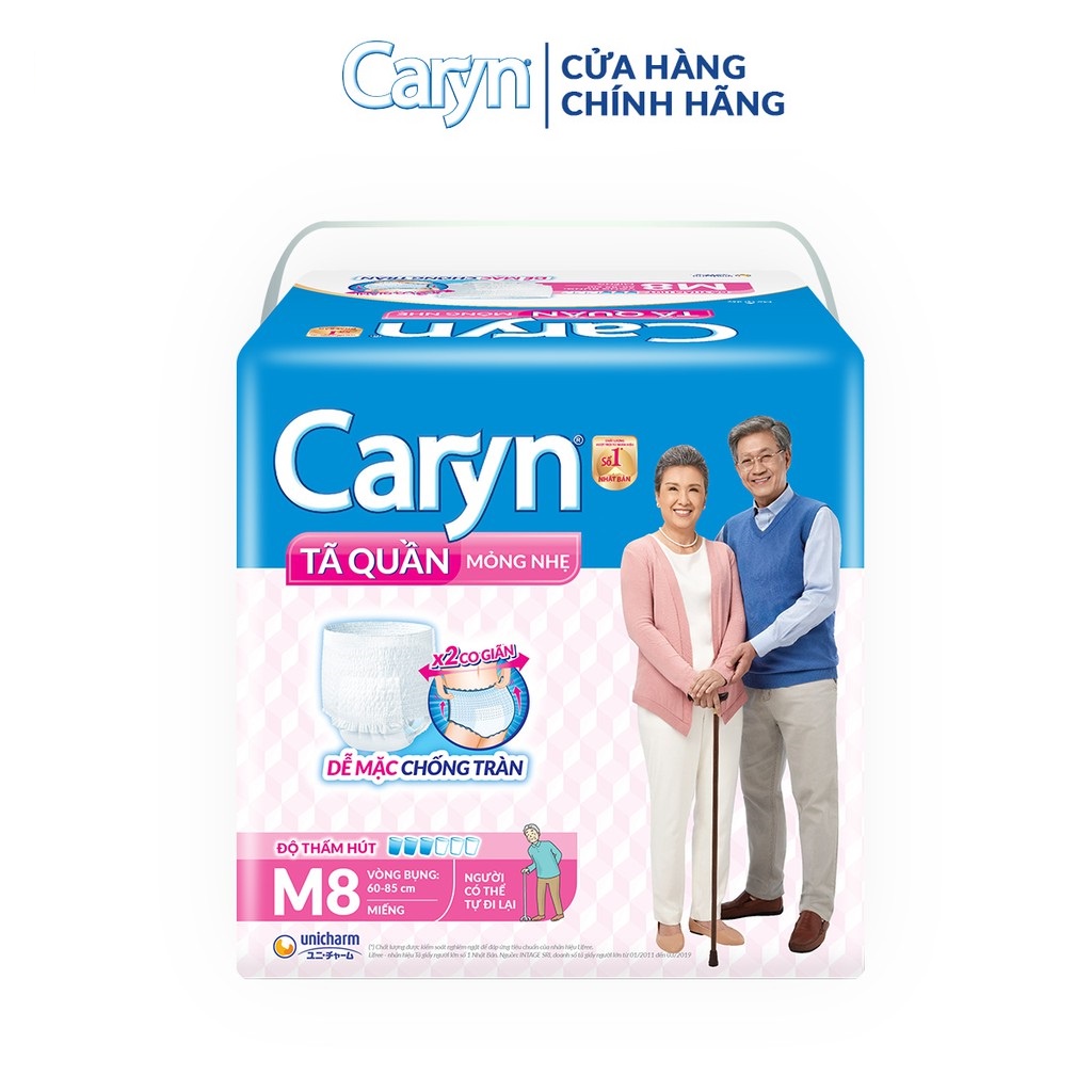 Tã người già CARYN siêu mỏng nhẹ dạng quần, bỉm quần người lớn chống tràn mềm mại di chuyển tiện lợi