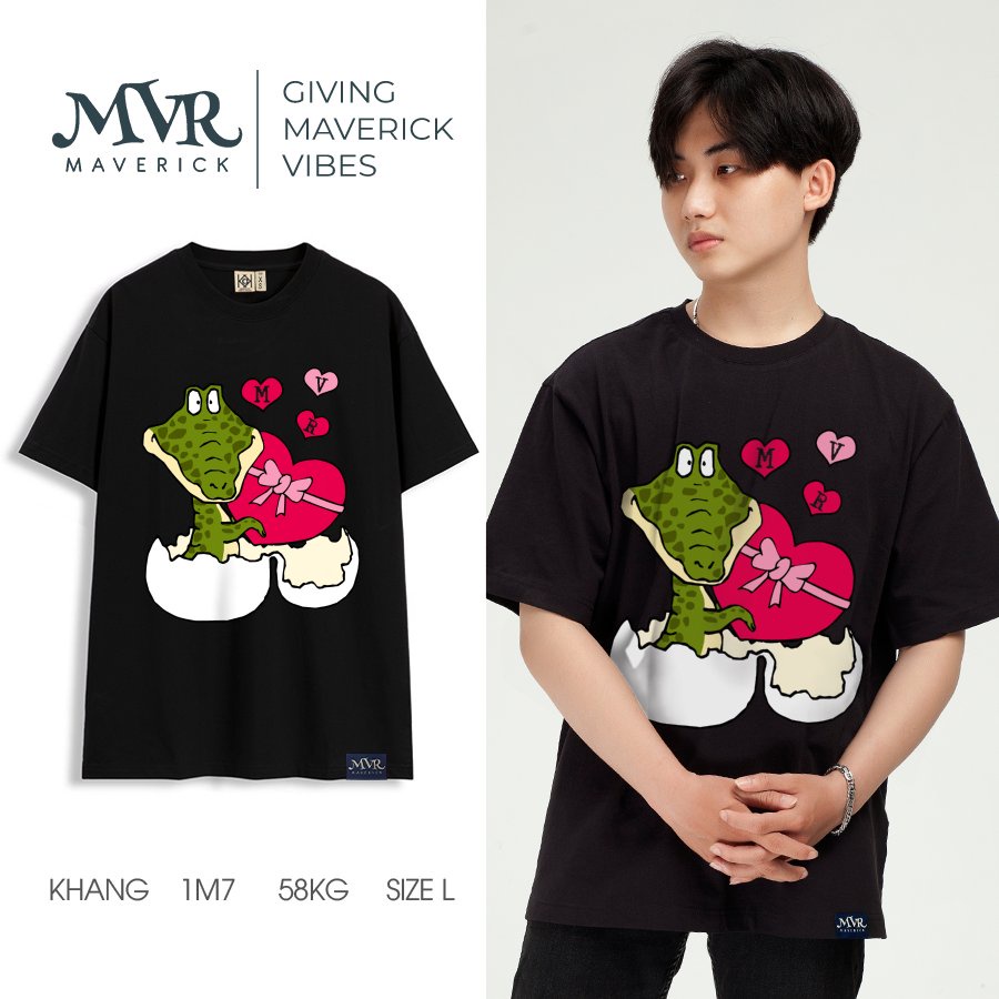 Áo Thun Cặp Hình Cá Sấu Vẽ Theo Phong Cách Khùm Điên Con Xấu Cute Tay Lỡ Phôm Rộng 3734