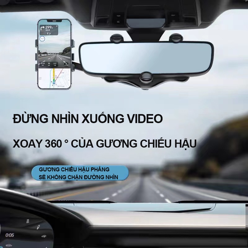 giá đỡ điện thoại trên ô tô Giá đỡ điện thoại di động có thể xoay 360 độ Lắp gương chiếu hậu