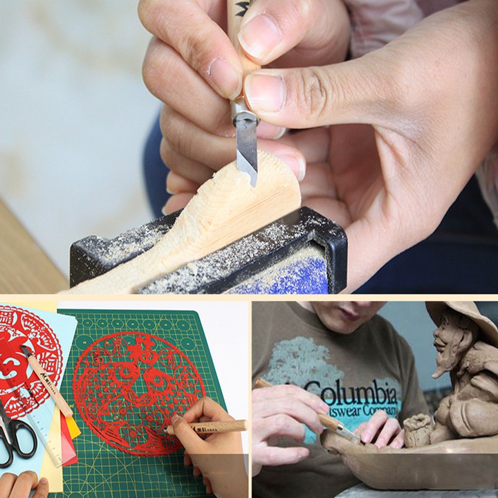 Bộ 12 mũi đục gỗ cầm tay ❤️FREESHIP❤️ dao khắc gỗ mini lưỡi thép hợp kim SK5 - bộ đục gỗ 12 món
