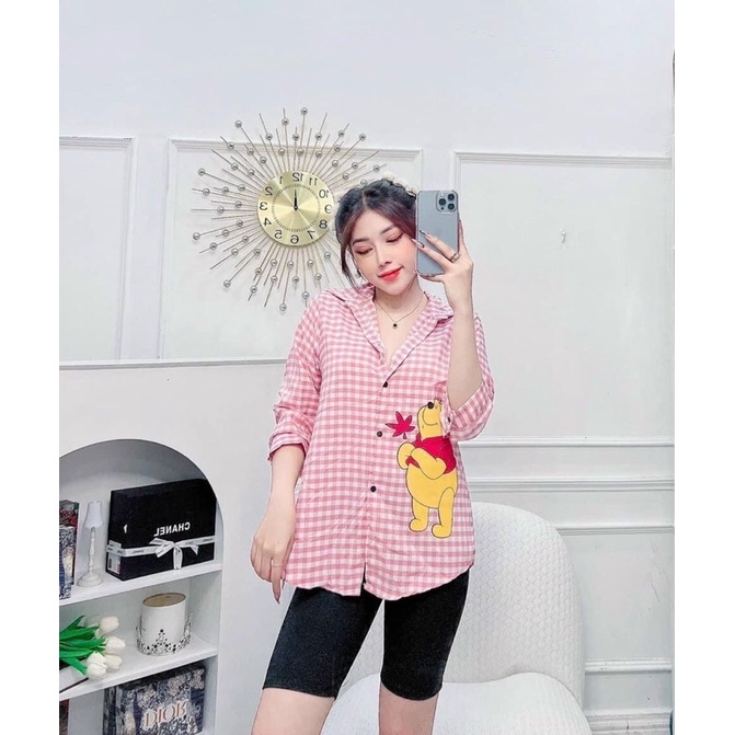 Set Bộ Đồ Nữ Áo Sơ Mi Sọc in hình + Quần Legging Ngố