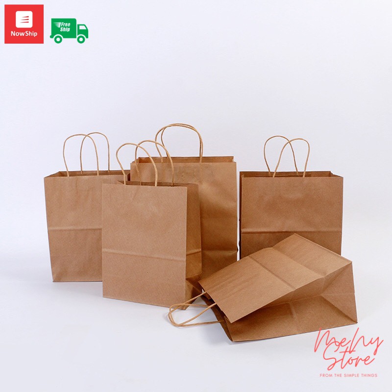 Túi giấy Kraft Nhật, túi giấy xi măng có quai đựng quà tặng, mỹ phẩm, thời trang - Túi giấy Kraft nâu