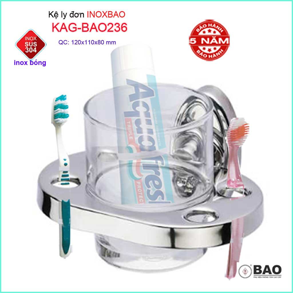 Kệ ly đơn Inox Bảo KAG-BAO236, giá ly bàn chải đánh răng SUS304 cao cấp siêu bền thiết kế tuyệt đẹp tiện dụng