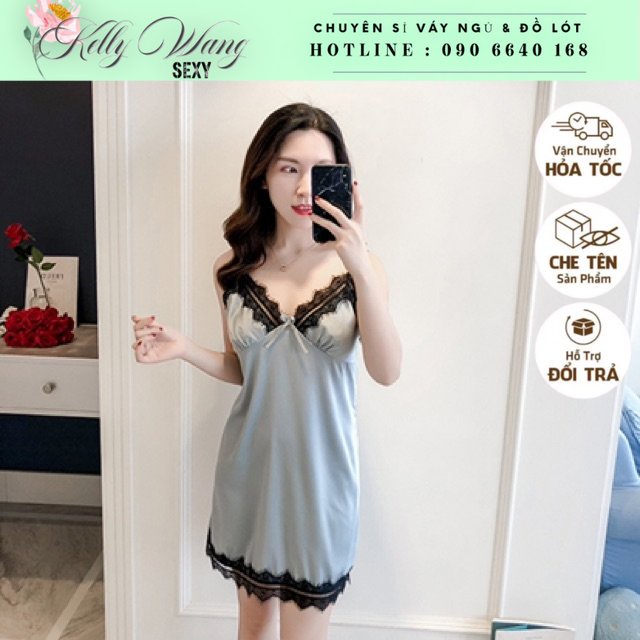 58kg -68 kg Sx 624 váy ngủ lụa phối ren - đầm ngủ gợi cảm -KellyWang