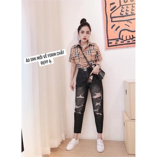 Sơ mi kẻ cộc tay nữ - áo quốc dân