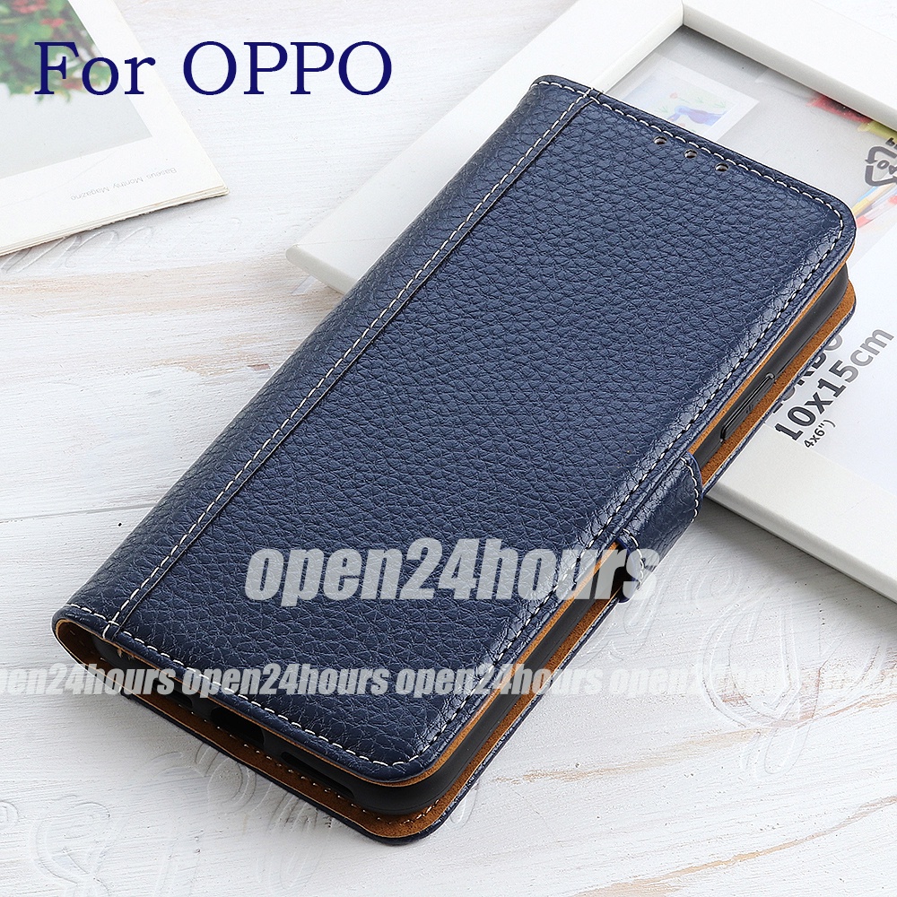 OPPO Reno 8(4G/5G)/8 Z A57 A96 Find X5 Pro Reno 7 Z A76 A95 A16K Reno 6 Z Pro A55 A16 A74 A54 A94 Reno 5 A15/A15s A93 A73 A53 Reno 4 Pro A92/A52/A91/A31/A9/A5 2020 Reno 3 2/2F A5s A3s A7 A12e Da thương hiệu Lychee Grain Flip cover Vỏ điện thoại di động