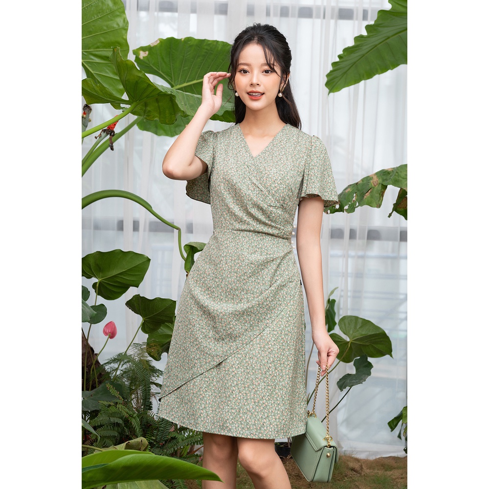 Váy Hoa Nhí Vintage LUPERI Cổ Chữ V, Cách Điệu Eo, Chất Liệu Lụa Hàn Cao Cấp LFV3269