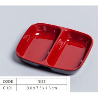 Chén Chấm Nhựa Melamine 2 ngăn Đỏ Đen (10 cái)