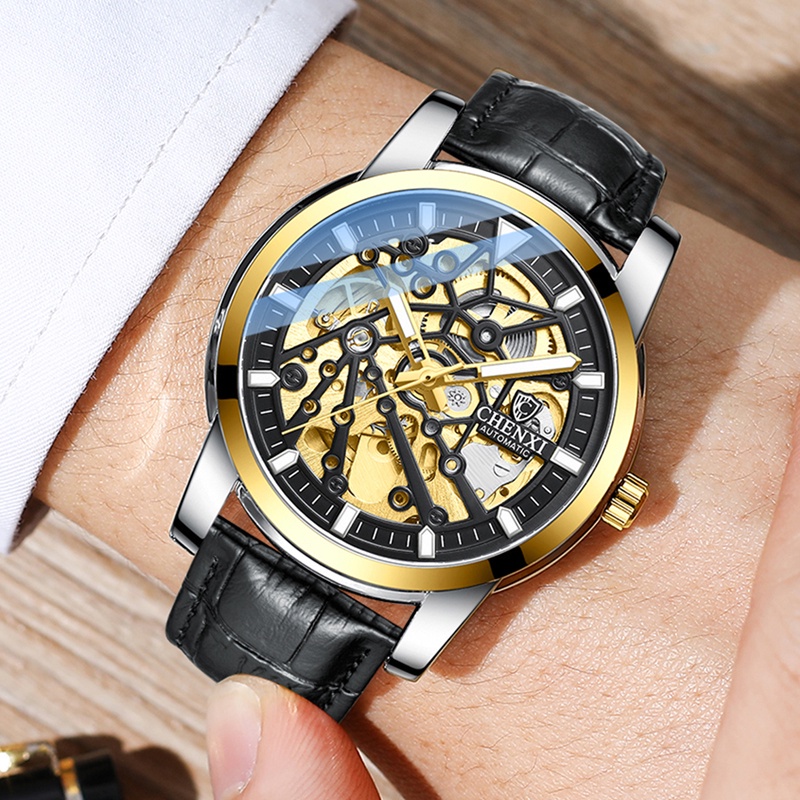 Đồng Hồ Cơ Tự Động Chexi Bằng Thép Không Gỉ Hoặc Da Dạ Quang Chống Nước Sang Trọng Thời Trang Cho Nam