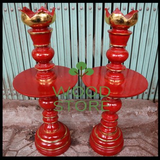Cây nến gỗ mít đèn nến sơn son kẻ chỉ vàng đồ thờ gỗ mít cao 45cm tròn 20cm